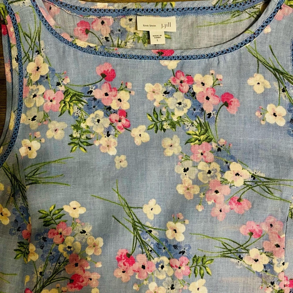 J. Jill Light Blue Floral dress 100% linen - Picture 3 of 6